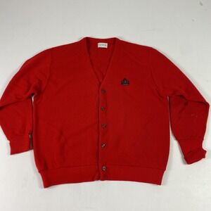 Vintage IZOD Sweater Mens XL Red Acrylic V Neck Button Cardigan USA Logo Grandpa